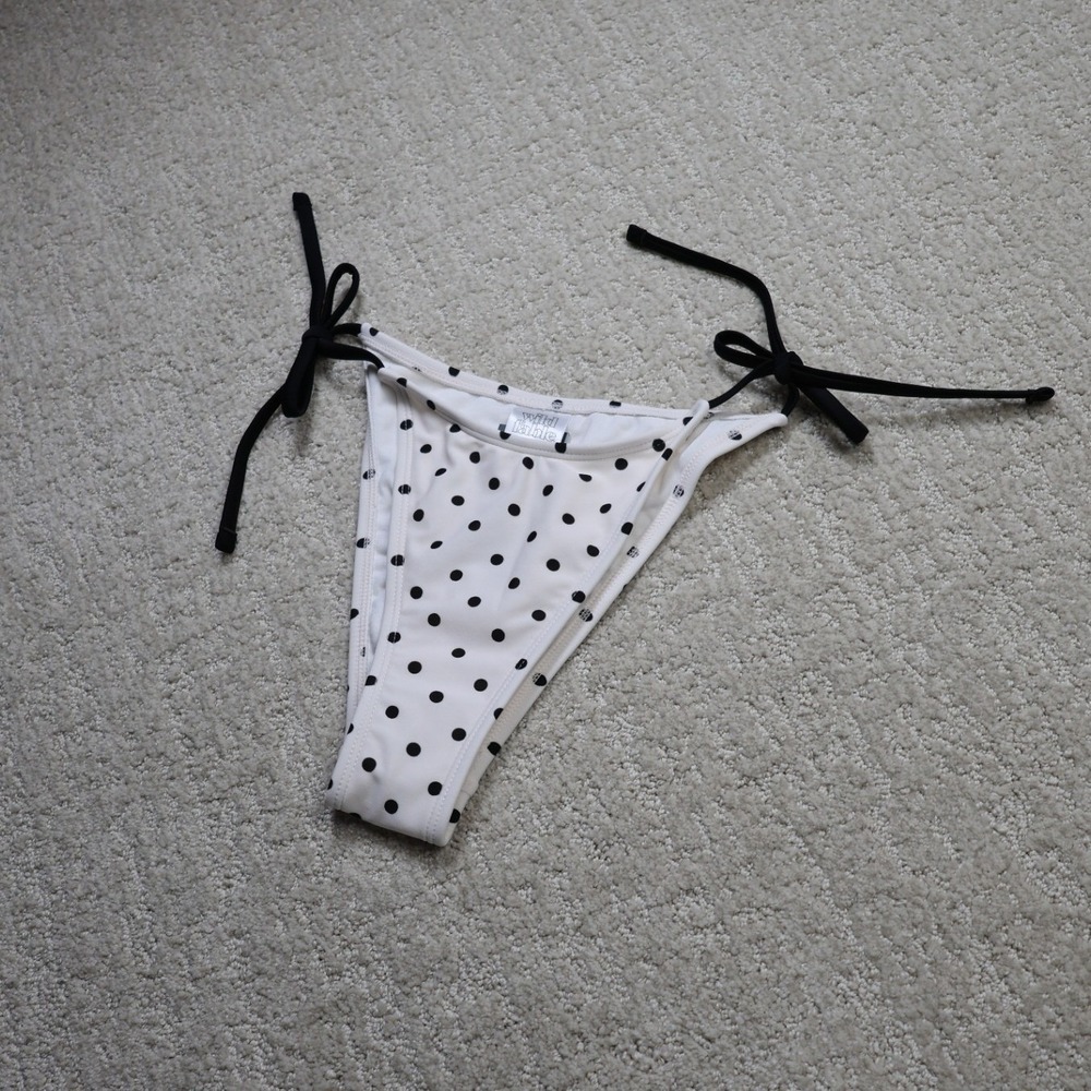Wild Fable Polka Dot Side Tie Bikini Bottom Off White Black S Extra Cheeky